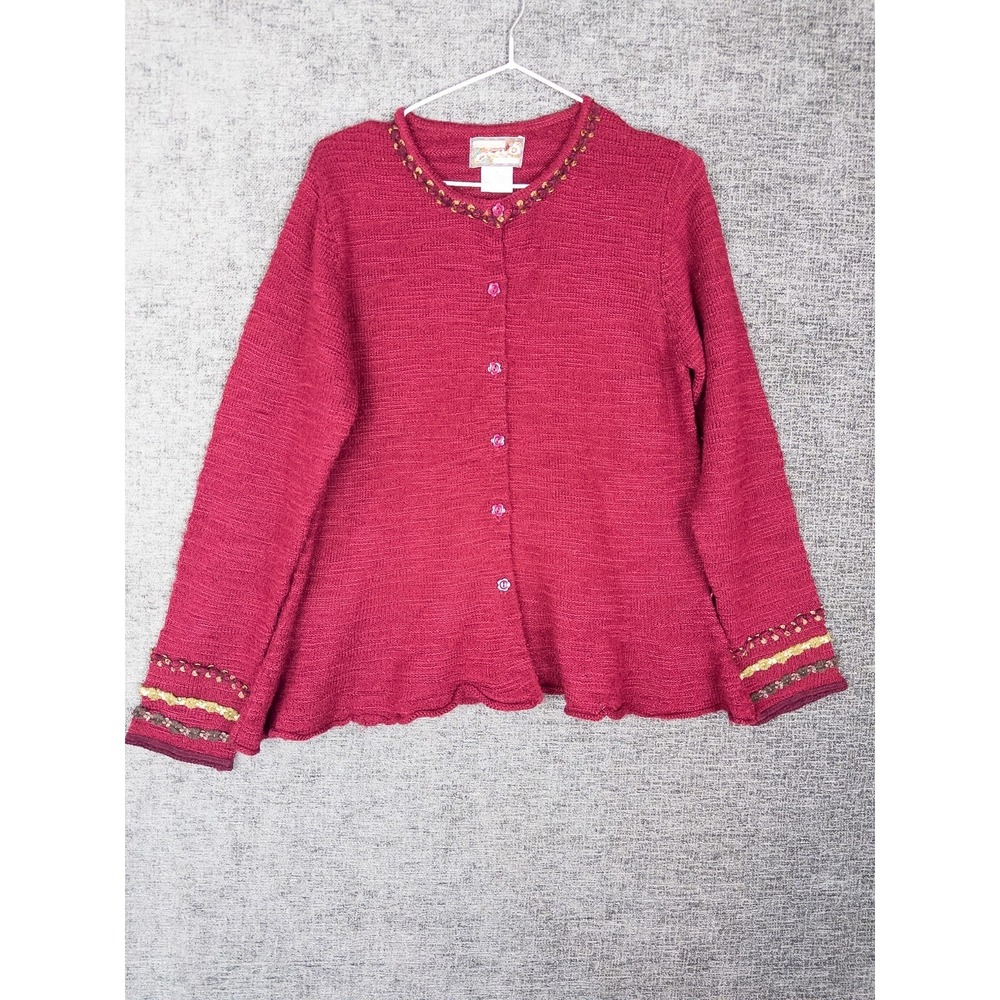 VTG‎ April Cornell Sweater Womens S Knit Red Cardigan Embellished